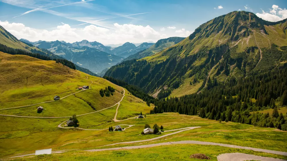 Almwiesen und Bergrücken am Furkajoch Almwiesen und Bergrücken am Furkajoch